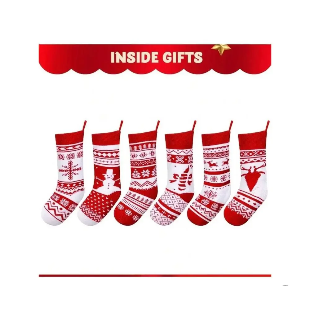 6 Pack 18 Inch Knit Stockings Large Rustic Yarn Xmas Stockings